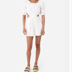 LoveShackFancy White Ruffled Tie Front Mini Dress